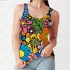 Women's Tanks Fashionable And Tight Fitting Women's Sleeveless Round Neck Vest Retro Loose Flower 3D Printing Slim Top