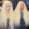 40 tum 613 honungsblond lockigt spetsar främre mänskliga hår peruk brasiliansk djupvåg färgade syntetiska frontala peruker för kvinnor naturliga hårfäste