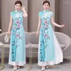 Etnik Giyim 2023 Ao Dai Vietnam Geleneksel Elbise Çince Akşam Cheongsam Vintage Oriental Zarif Çiçek Baskı Qipao