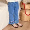 Jeans deer jonmi Spring Baby Girls Denim Flared Pants Floral Embroidery Trousers Korean Style Children Casual Jeans 230512