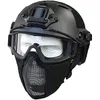 Snabb taktisk hjälm med öronskyddsfångbar halva ansiktet Airsoft Mesh Mask och Tactical Goggles for Airsoft Paintball Hunting Shooting Outdoor Sports