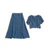 Two Piece Dress Summer Dress Sets Twomen Two Piece Short Puff Sleeve Crop Tops with Skirts Suit Solid Csaual Female Clothing Vintage Outfits 230512