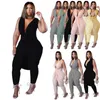 Plus stora kvinnors kläddesigner Jumpsuit Sexig ärmlös fast färg Rompers fitness dam mjölk Silk Temperament Kläder 6 färger