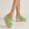 Sandálias de verão Green Green Blue 2023 Mules Wedges High Sapatos Sapatos Mulheres Chic Bohemia Lazer Plataforma Alparecril