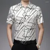 Men's Casual Shirts Fashion Luxury Dress Men Shirt Real Silk High-End Short Sleeve Summer Quality Smooth Comfortable Slim Print Chemise