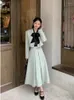 Tweede stuk jurk Insozkdg Spring Pakken vrouwen Koreaanse mode lange mouw korte suit jas hoge taille geplooide rok set vintage femme