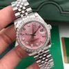 Moda Mens Mulheres Relógio Mecânico Automático 36mm Moldura de Diamante Safira Rosa Senhoras Relógios Pulseira de Aço Inoxidável Relógios de Pulso Pulseira Bolsa