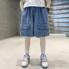 Shorts Jungen Blau Kurze Hose mit Tasche Sommer Sport Teenager Kinder Knielange Shorts Große Größe 5 6 7 8 10 12 13 14 Jahre alt 230512