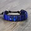 Chain High End Tube Shape Lapis Lazuli Single Leather Wrap Bracelets Vintage Weaving Beaded Cuff Bracelet Bijoux Drop 230511