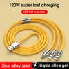 3 в 1 кабель быстрого зарядки 6A 120 Вт металлический жидкий силиконовый силиконовый тип C Micro-USB Зарядное устройство для зарядного устройства 1,2 м для телефона Android
