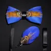 Neck Ties JEMYGINS original solid color feather bow tie brooch set Man Wedding Gift Fashion Handmade Leather Bow Pin Box Set 230512