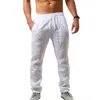 Erkek pantolon erkek pamuk keten pantolon düz renk erkek nefes alabilen pantolon bel gevşek uzun pantolon erkekler rahat joggers fitness sokak kıyafetleri s-3xl 230512