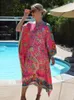 Zatuszanie się w Pink Flower Beach Cover Ups Plus Size Kaftany dla kobiet Summer Maxi Sukienki nadmorskie szatę wakacyjną Femme Swimsue Beach odzież