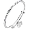 Jonc Nuit Blanc Cuivre Plaqué Argent Lotus Bourgeon Femme Simple Mobius Anneau Bracelet Réglable