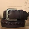 Belts Men Genuine Braided Leather Belt 3.8cm Width Copper Pin Buckle For Jeans Vintage Retro Woven Male Strap Casual G825