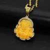 2021 Biżuterii ze stali nierdzewnej Custom Green Buddah Charing Charm Cuban Linia 18K Gold Plated Jade Buddha Naszyjnik