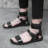 Hausschuhe Sommer Männer Gladiatoren Hohe Tops Gürtel Leder Casual Schuhe Atmungsaktive Strand Sandalen Outdoor Schwarz Weiß Plus Größe 230511