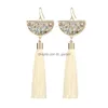 Dangle Chandelier New Bohemian Crystal Tassel Boucles d'oreilles Noir Blanc Bleu Rouge Vert Soie Tissu Longue Goutte Glands Pour Les Femmes Dhgarden Dhowz