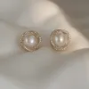 Stud New Spiral Floral Pearl Zircon Gold Color Earrings for Women Personality Fashion Simple Retro Stud Earrings Wedding Jewelry