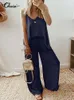 Women's Two Piece Pants Women Summer Matching Sets Casual 2 Piece Pant Suits Spaghetti Strap Camisole Tops Wide Leg Elastic Waist Long Trousers T230512