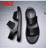 Slippers Black Calf Leather Men Sandals Sports Summer Cow leather Sanadls Male Beach Shoes Can Be wear for 10 Years 230511