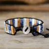 Chain High End Tube Shape Lapis Lazuli Single Leather Wrap Bracelets Vintage Weaving Beaded Cuff Bracelet Bijoux Drop 230511