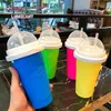 Eco -vriendelijke plastic ijs knijpbeker met deksel voedselkwaliteit siliconen bevroren slushy maker diy smoothie cup pinch z11