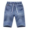 Shorts Teen Boys Denim Shorts Fashion Classic Lattice Design Children Casual Jeans Kort byxa för barn 2-14 år bär GC003 230512