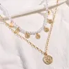 Chains Fashion Gold Color Coin Portrait Pendant Necklace For Women Multilayer Imitation Pearls Chain Choker Boho Jewelry Gift