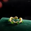 Cluster Rings Opening Ring Real 925 Sterling Silver Fine Jewelry for Women Inlaid Jade Luxury Vintage Fashion 2023 Ankomst R09