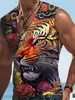 RUKAS T-shirt senza maniche Grafica da uomo senza maniche Animale Tigre Scollo a V Abbigliamento Stampa 3D Sport Corsa Senza maniche Stampa 3D Modello originale Muscolo quotidiano