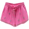Shorts femininos short short rosa diamante largo shorts femininos elástico de verão alta lantejoulas soltas lantejous casuais calças femme 230512
