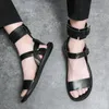 Hausschuhe Sommer Männer Gladiatoren Hohe Tops Gürtel Leder Casual Schuhe Atmungsaktive Strand Sandalen Outdoor Schwarz Weiß Plus Größe 230511