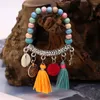 Strand Bohemian Handmade Jewelry Bracelet For Women Colorful Wood Bead Alloy Pipe Tassel Star Pendant Charm Bracelets Beach Accessories