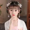 Hårklämmor Forseven Ancient Chinese Hairpins Women Girls Hanfu Dress Headwear Long Tassel Step Shake Flower Pearls Jewelry