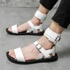 Hausschuhe Sommer Männer Gladiatoren Hohe Tops Gürtel Leder Casual Schuhe Atmungsaktive Strand Sandalen Outdoor Schwarz Weiß Plus Größe 230511