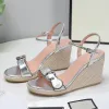 Designer Sandal Women Shoe Starboard Wedge Dress Shoes Wedding Party Dress High Heels Summer Black Pink Straw Sandals