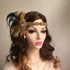 Волосные резиновые ленты Gatsby Featherds для женщины блестящий золотой бисера 1920 -х