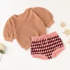 Shorts kinderen babymeisjes schattige gebreide broodbroek kinderen shorts broek herfst winter kind breien kinderen babymeisjes grid short broek 230512