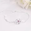 Link armbanden eenvoudige schattig verzilverde paarse kristallen takbloem voor vrouwen glans kleine cz stenen inleg mode sieraden feest cadeau