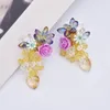 Dingle örhängen mode söt färgglada kristallblommor hjärtdruvstång för kvinnor boho brud bröllopsfest sommar smycken gåvor