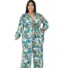 Pantalon deux pièces femme à lacets noeud papillon fleur imprimé costume deux pièces Style Sexy grande taille pantalon à manches longues pour l'automne