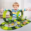 Electric/RC Animals Climbing Dinosaur Track Toy Set 139 PCS Dinosaur World Road Race-Flexible Track Playset Dinosaur Car Toys for Boy Gift 230512