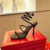 2023 Rene Caovilla Damen-Sandale, Designer-Sandalen, luxuriöse Margot-verzierte Kristallschlange mit hohem Absatz, 10 cm, Größe 35–42