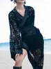 Riemen xitao zwarte cummerbunds mode vrouwen volle mouw godin fan casual stijl onregelmatige 2023 wld16011