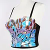 Camis Frauen Holographische Regenbogen Pailletten Bustier BH Sexy Spaghetti Strap Push Up Korsett Leibchen Shiny Glitter Bunte Rave Top