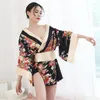 Etniska kläder 2023 Sexig kimono nattklänning för kvinna japansk blommig mode cardigan siden sömnkläder fritid slitage pyjamas klänning