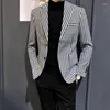 Ternos masculinos Jaqueta de terno xadrez masculino Spring Autumn coreano Slim Single Bastted Casual Mils Bird Blazers Moda Moda Tops de Manga Longa