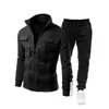 Vêtements de sport 1 ensemble hommes vêtements de sport à manches longues sportif Streetwear col montant côtelé manchette veste pantalon manteau pantalon pour travailler