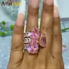 Band Rings Bling pear shape cubic zirconia paved Rose gold Color pricess cut full cz band wedding engagment ring for women 230511